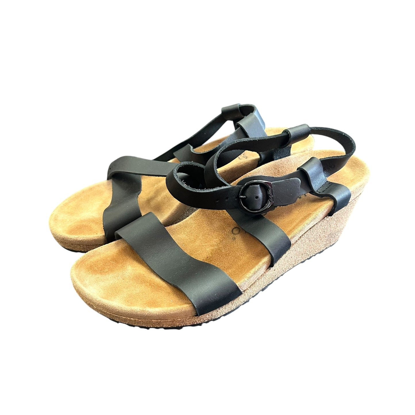 PAPILLIO BIRKENSTOCK  BLACK WEDGE SANDALS 123 SZ 10