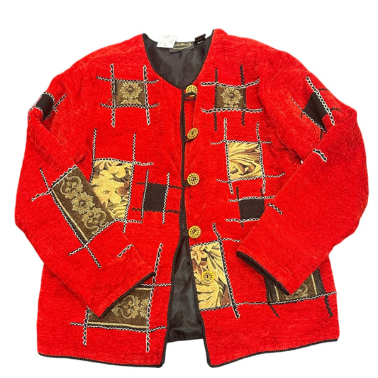ALLURE VINTAGE ART TO WEAR RED CHENILLE BLAZER Y2K 38 SMALL