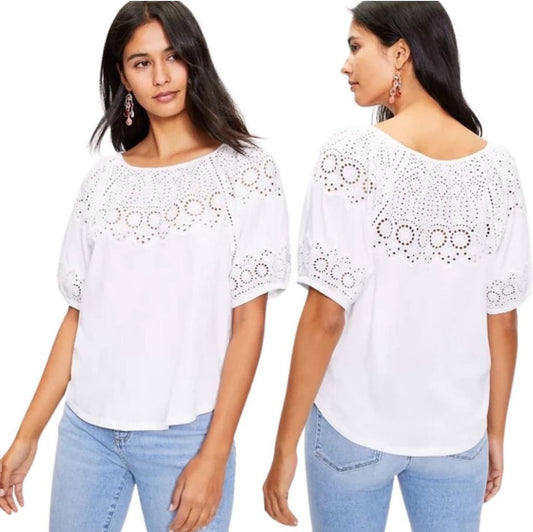 LOFT WHITE EYELET TOP – 14 MEDIUM