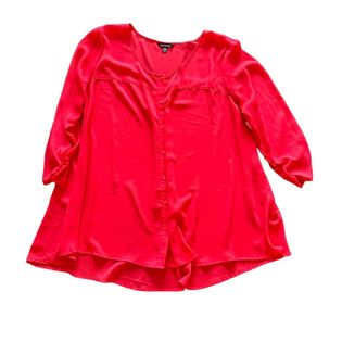 GEORGE BRIGHT PINK SHEER BUTTON DOWN LONG SLEEVE TOP- 133 2XL