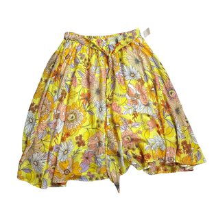 YELLOW FLORAL KNEE LENGTH FULL BELTED SKIRT - LG - 130