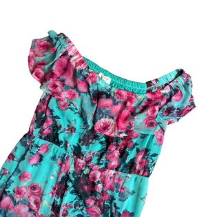 JEANETTE PLUS TEAL FLORAL DRESS OFF SHOULDER - 141 - 1X