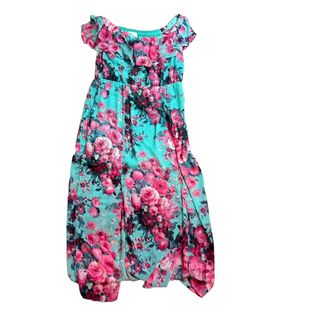 JEANETTE PLUS TEAL FLORAL DRESS OFF SHOULDER - 141 - 1X