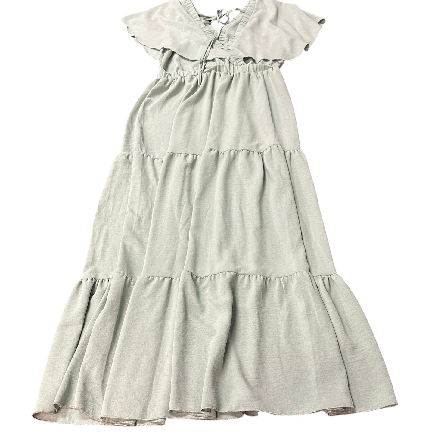 SEA FOAM GREEN TIERED MAXI DRESS V NECK 100 SMALL