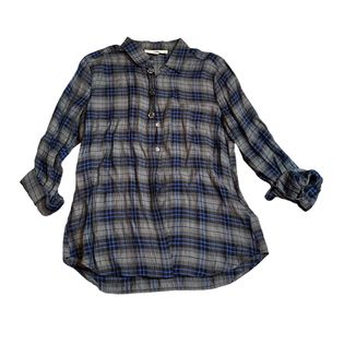 LOFT GRAY BLUE PLAID BUTTON UP - 48 MEDIUM