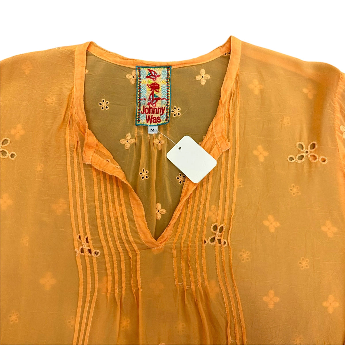 JOHNNY WAS ORANGE SEMI SHEER ORANGE TUNIC EYELET EMBROIDERED 298 MEDIUM