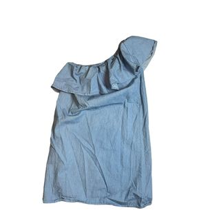 LOVE FIRE CHAMBRAY ONE SHOULDER RUFFLE TUNIC - 100 SMALL