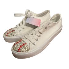 BRAND NEW RHINESTONE BASEBALL SNEAKERS - SZ 9 - 3