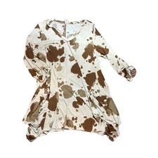 BROWN WHITE COW PRINT TUNIC 1XL