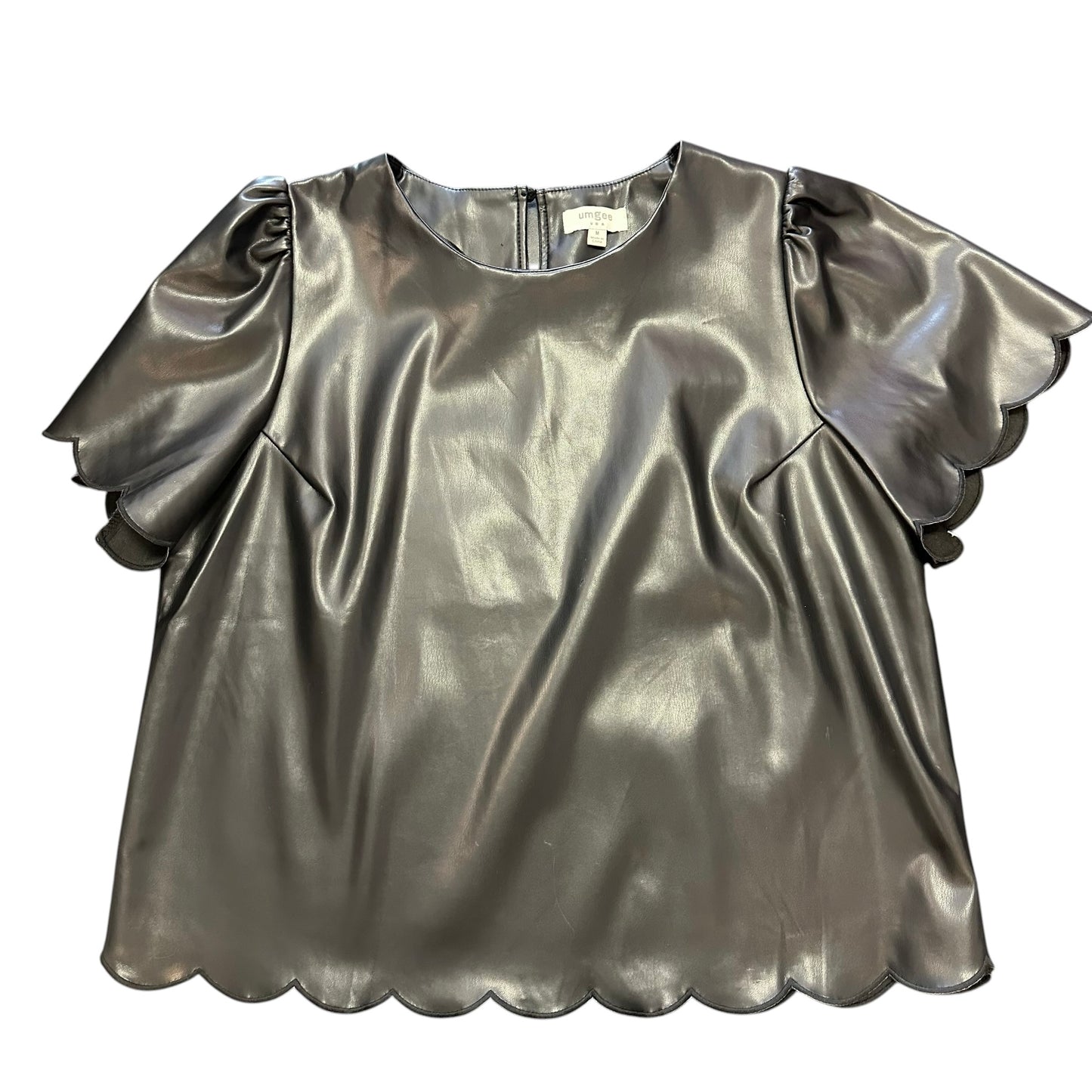 UMGEE BLACK FAUX LEATHER SCALLOP HEM BLOUSE 126 MEDIUM