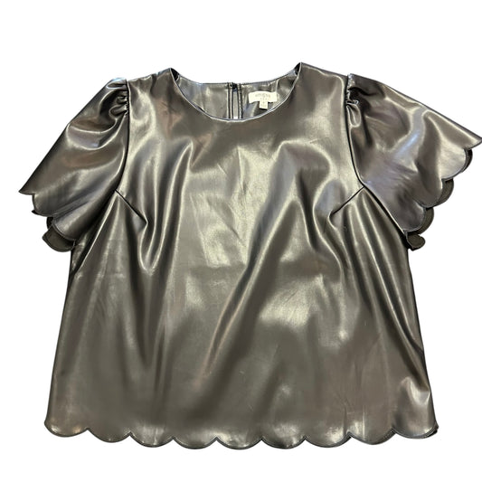 UMGEE BLACK FAUX LEATHER SCALLOP HEM BLOUSE 126 MEDIUM