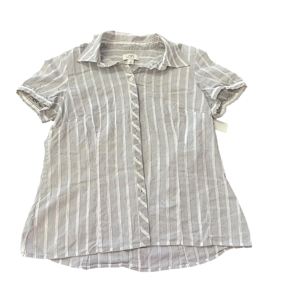 LOFT BLACK WHITE BUTTON UP BLOUSE SHORT SLEEVE 276 SZ 12