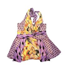 BISOU BISOU YELLOW PURPLE HALTER TOP XL - 161