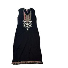 JOHNNY WAS BLACK EMBROIDERED MAXI DRESS MEDIUM