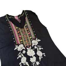 JOHNNY WAS BLACK EMBROIDERED MAXI DRESS MEDIUM