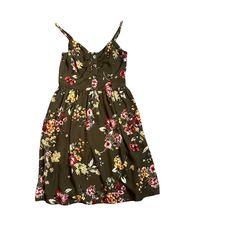 XHILARATION OLIVE GREEN FLORAL DRESS XS