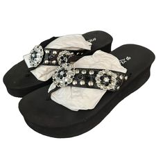 RHINESTONE STUDDED PLATFORM SANDALS Sz 8.5