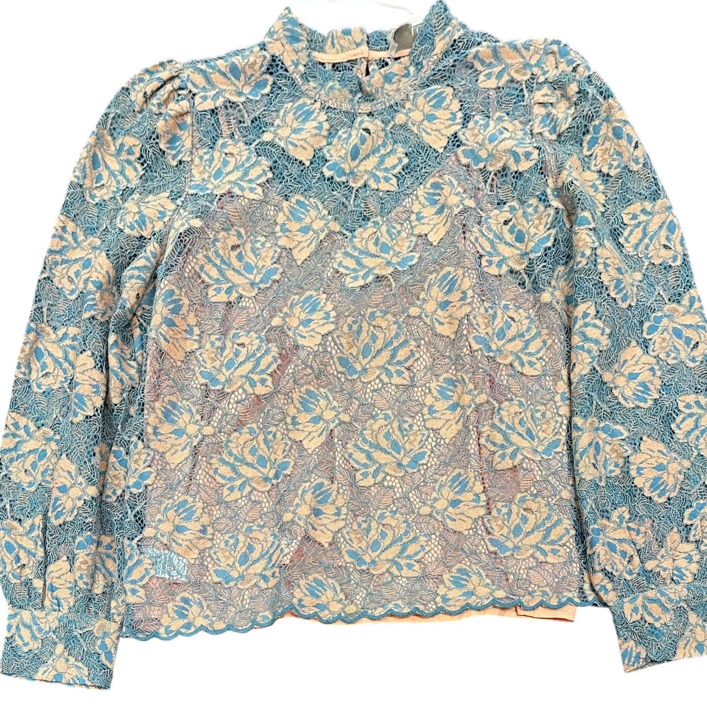 LOFT PINK BLUE LACE BLOUSE 26 NWT $74.95 MEDIUM