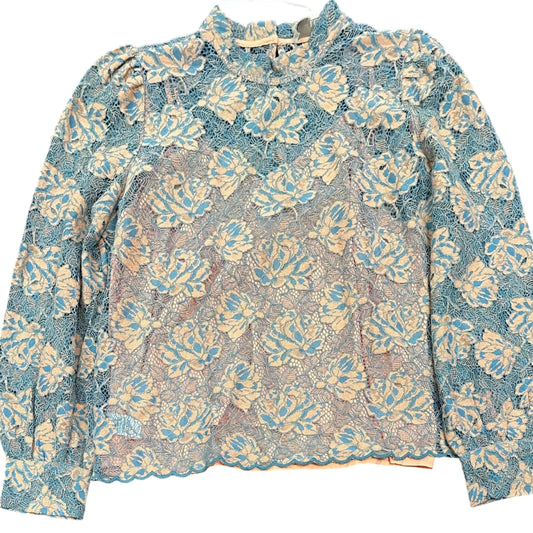 LOFT PINK BLUE LACE BLOUSE 26 NWT $74.95 MEDIUM