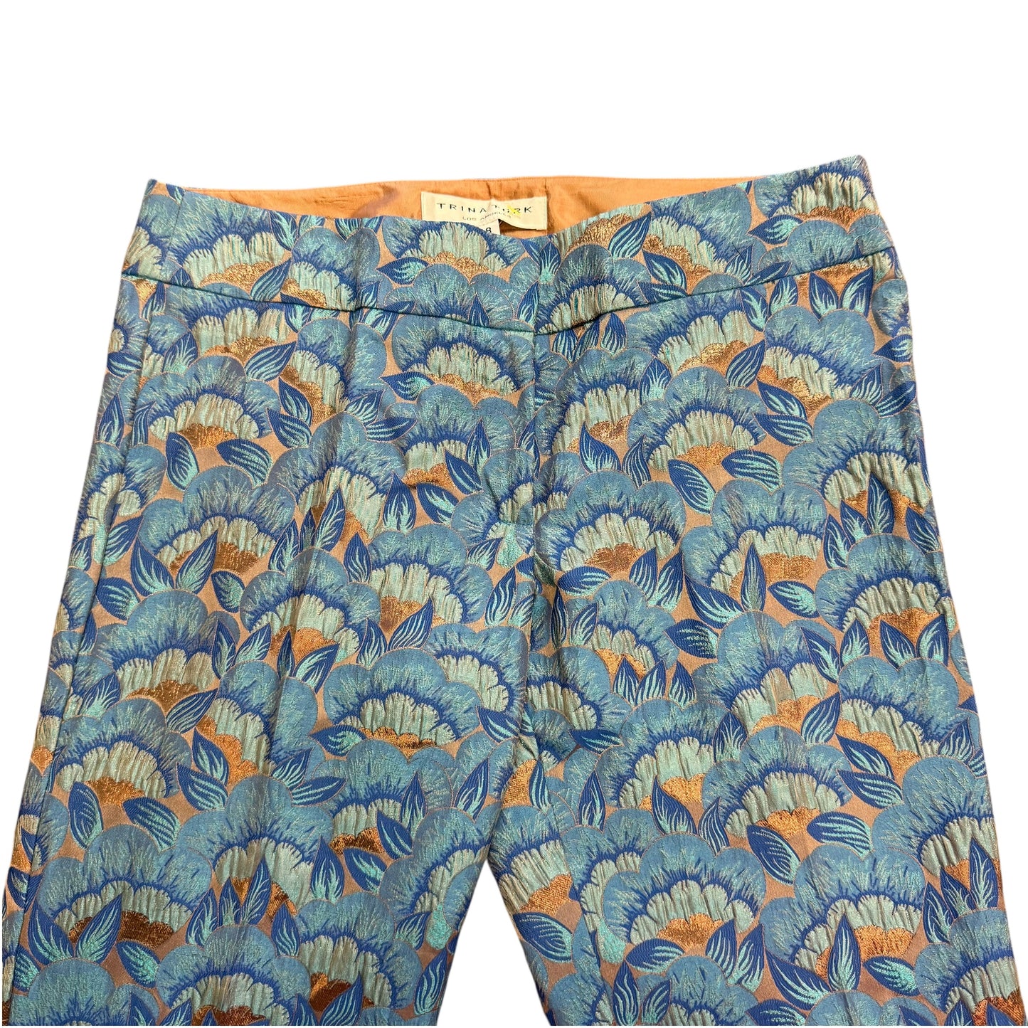 TRINA TURK BLUE FLORAL ANKLE PANTS SILK BLEND NWT 241 SZ 8