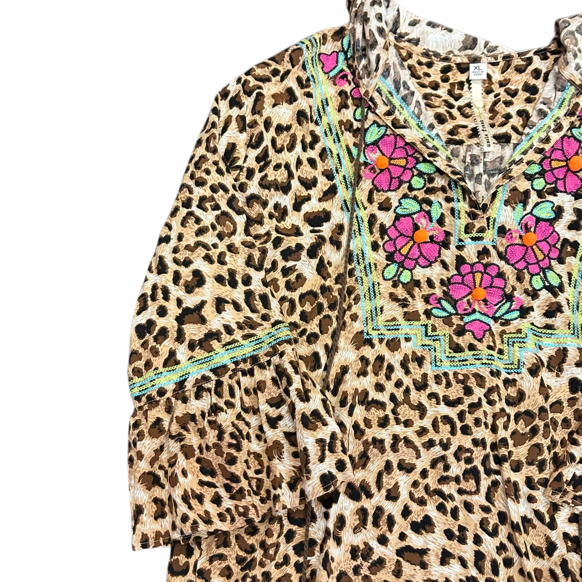 UNCLE FRANK ANIMAL PRINT HOODED TUNIC EMBROIDERED NWT 298 XL