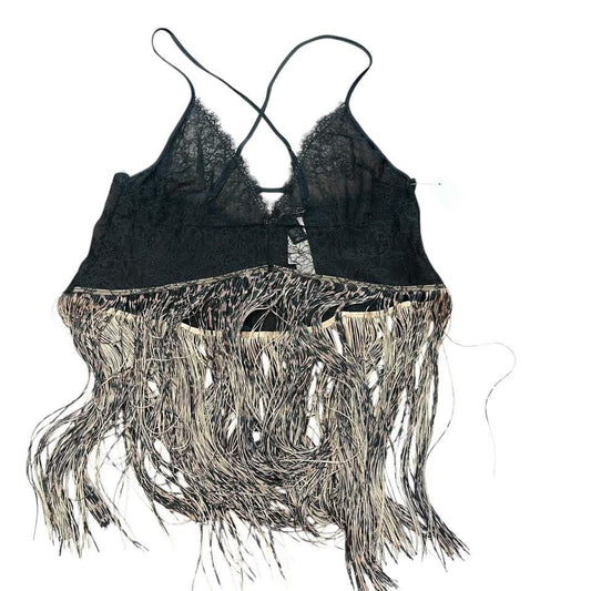 VICTORIA SECRET BLACK LACE FRINGE LINGERIE 138 NWT LARGE