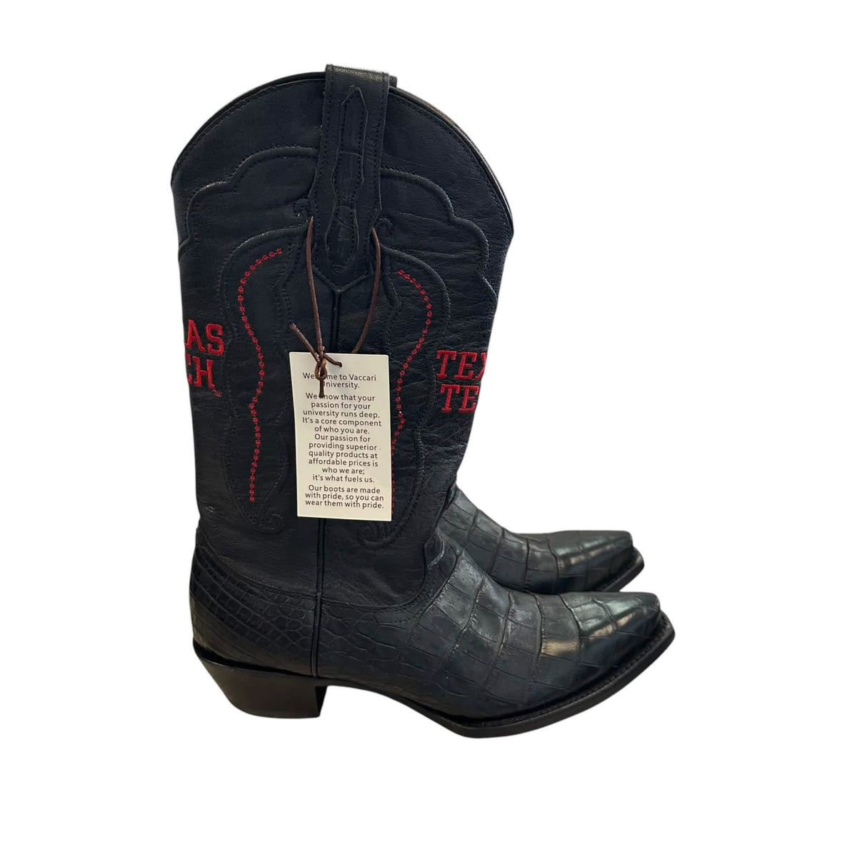 VACCARI UNIVERSITY TEXAS TECH COWBOY BOOTS BLACK RED LEATHER MENS SZ 10