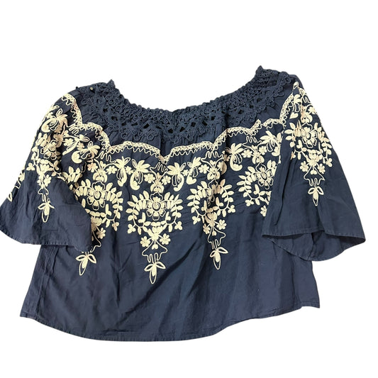 FLYING TOMATO NAVY WHITE EMBROIDERED BLOUSE OFF SHOULDER 171 MEDIUM