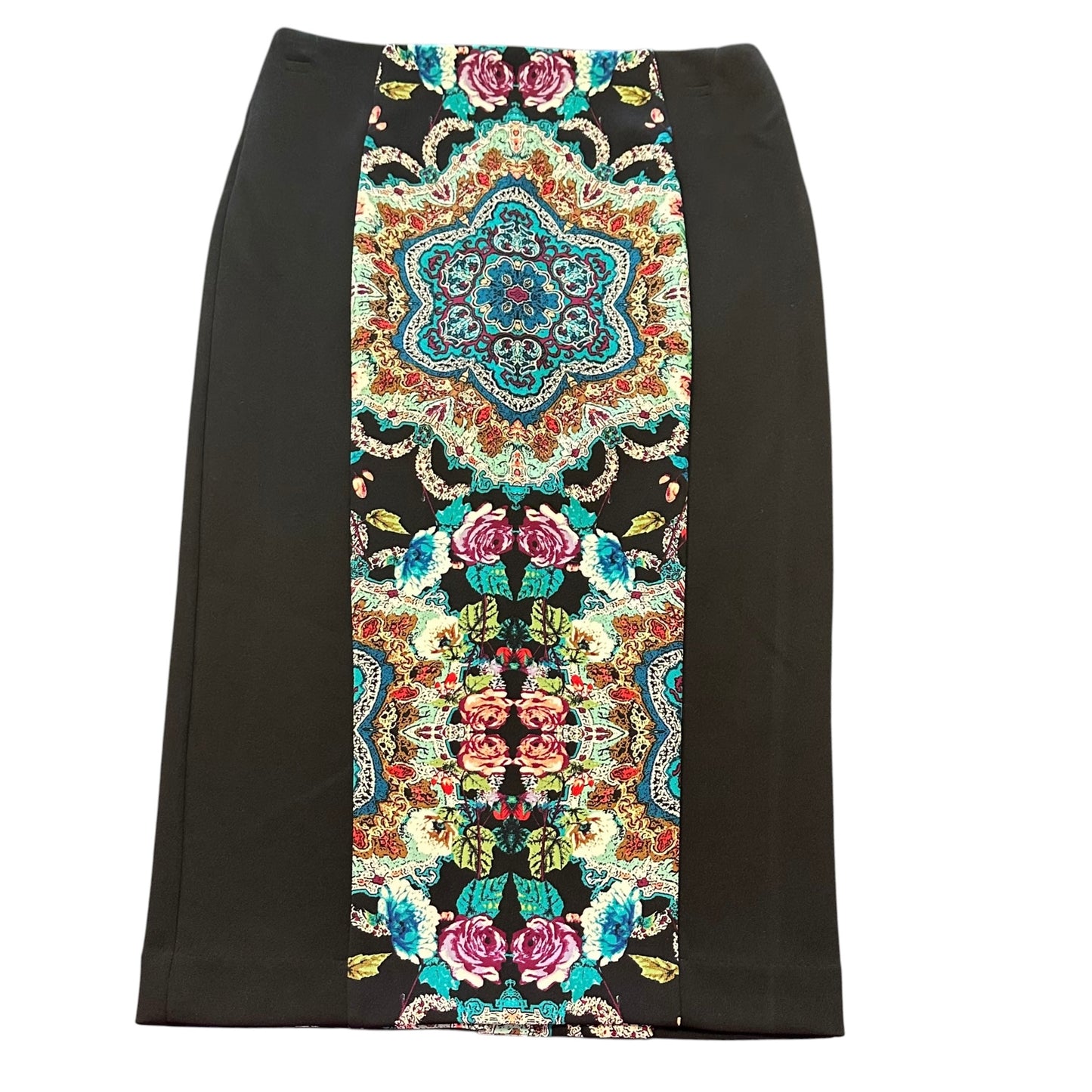 NICOLE MILLER PONTE SKIRT BLACK COLORFUL PAISLEY Y2K 100 XS