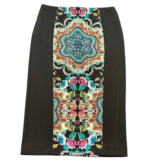 NICOLE MILLER PONTE SKIRT BLACK COLORFUL PAISLEY Y2K 100 XS