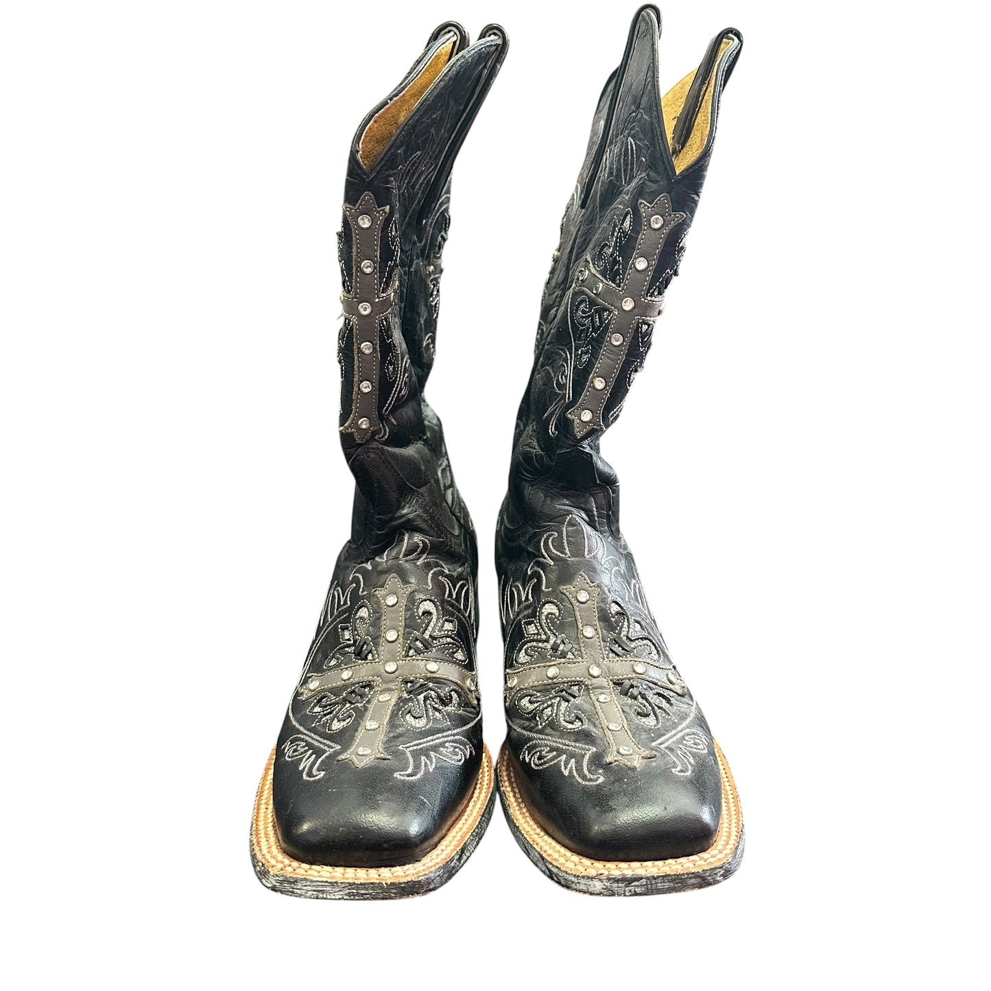 CORRAL WESTERN BLACK LEATHER BOOTS CROSS STUDDED 263 SZ 8.5