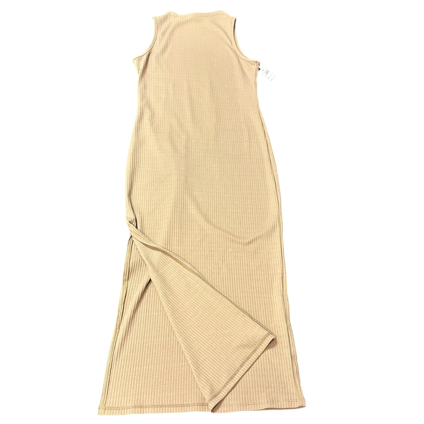 DRESS FORUM TAN RIBBED FITTED MIDI DRESS 223 SMALL