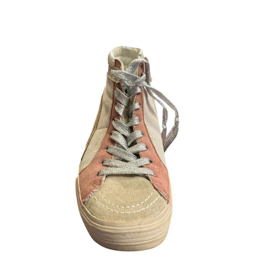 SHU SHOP ROXANNE HIGH TOPS SNEAKERS WHITE PINK GOLD STAR 84 SZ 7.5