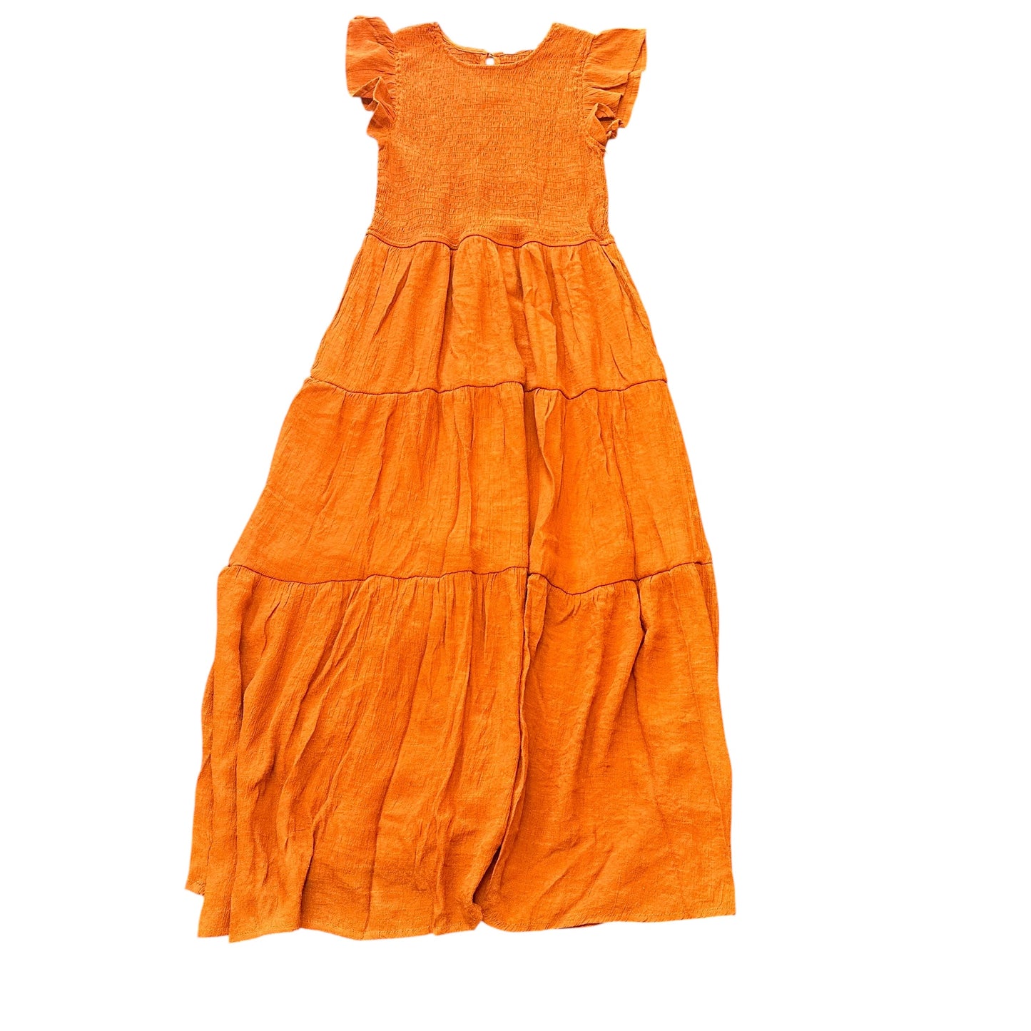 SWEET WANDER ORANGE TIERED SMOCKED DRESS 100 MEDIUM