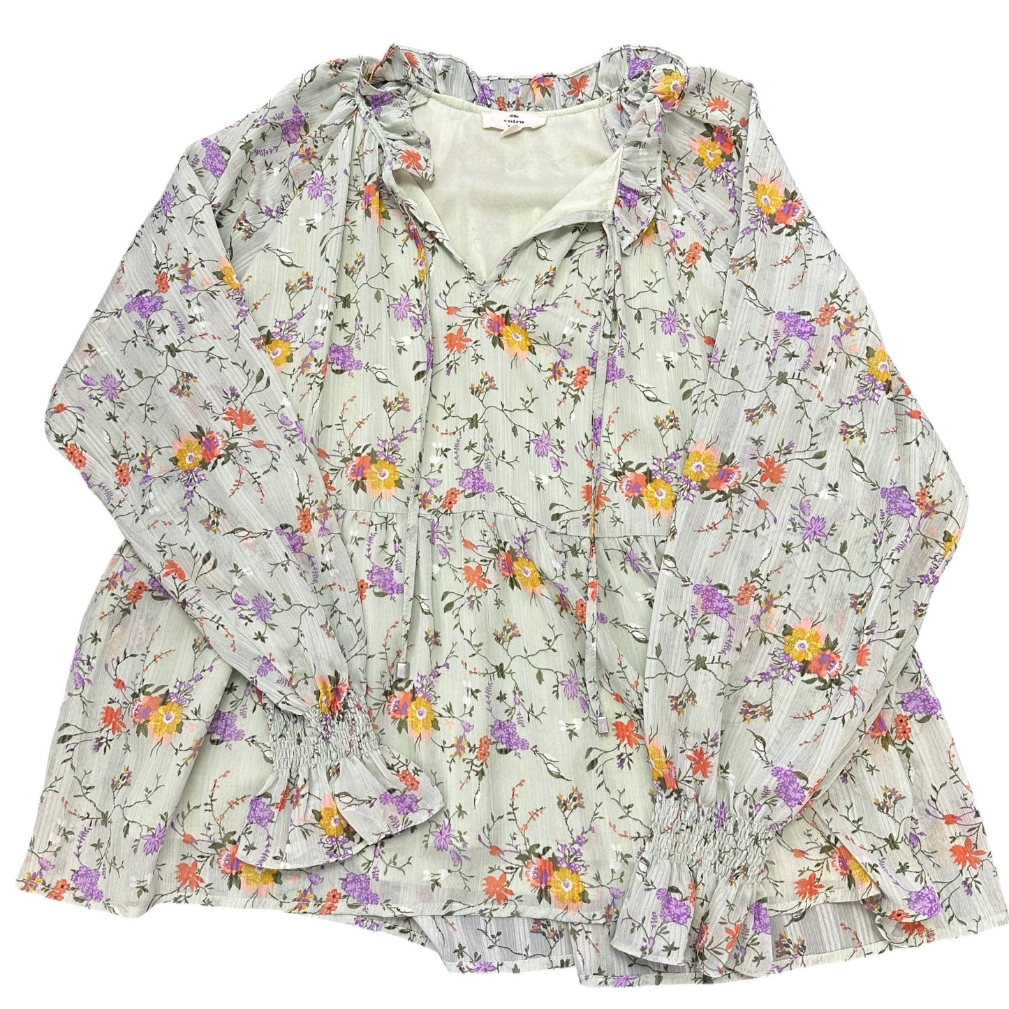 ENTRO SAGE GREEN FLORAL BLOUSE LONG SLEEVE 27 SMALL