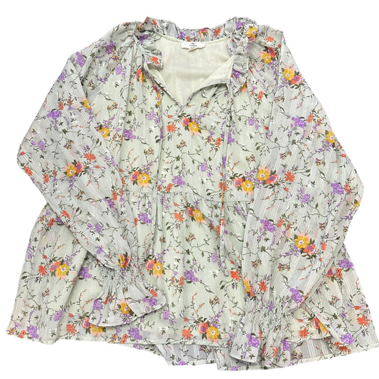 ENTRO SAGE GREEN FLORAL BLOUSE LONG SLEEVE 27 SMALL