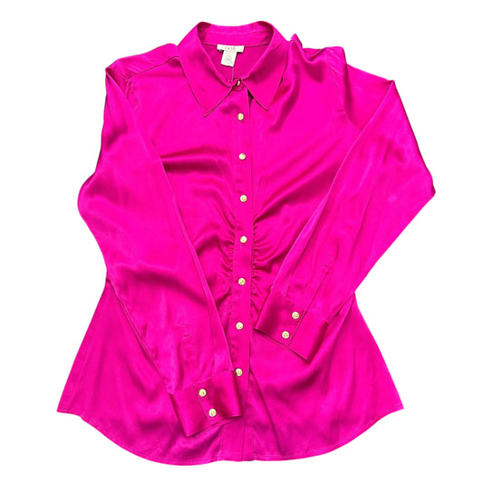 CACHE PINK SILK GOLD BUTTON UP BLOUSE VINTAGE 100 M/L