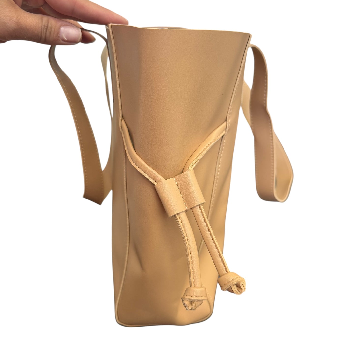 BEIGE FAUX LEATHER SHOULDER BAG TOTE OS