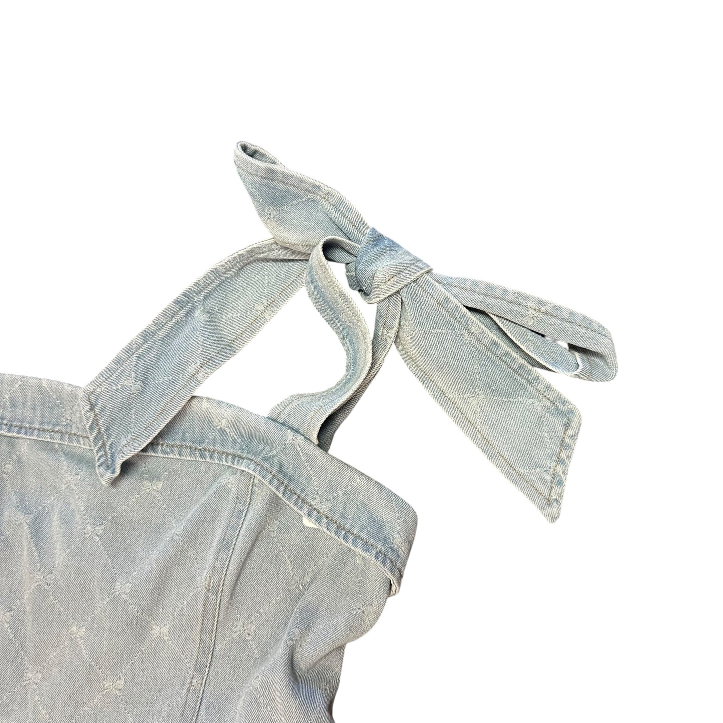 SO ME MINI DENIM FIT FLARE DRESS BOWS NWT $89 158 LARGE