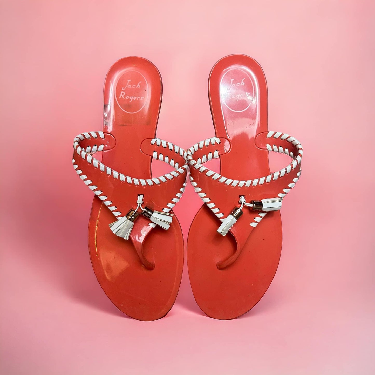 JACK ROGERS CORAL & WHITE SANDALS - SZ 8