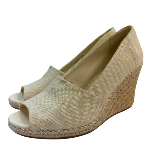 TOMS WEDGES PEEP TOE BEIGE GOLD ESPADRILLES SZ 10