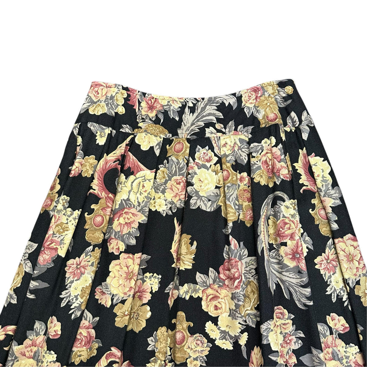 JH COLLECTIBLES BLACK FLORAL PLEATED SKIRT VINTAGE 289 SZ 8