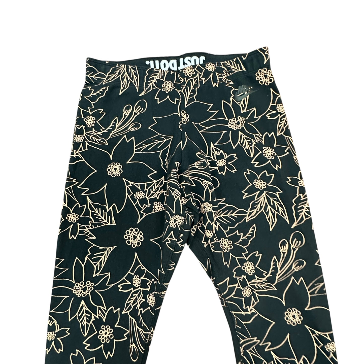 NIKE JUST DO IT BLACK TAN FLORAL LEGGINGS 100 MEDIUM