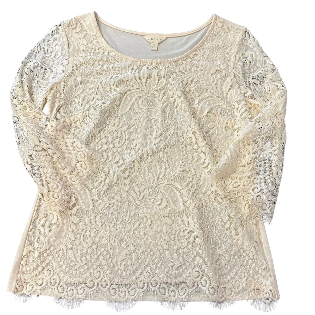 ADIVA BEIGE LACE CROCHET 3/4 SLEEVE TOP 282 SMALL