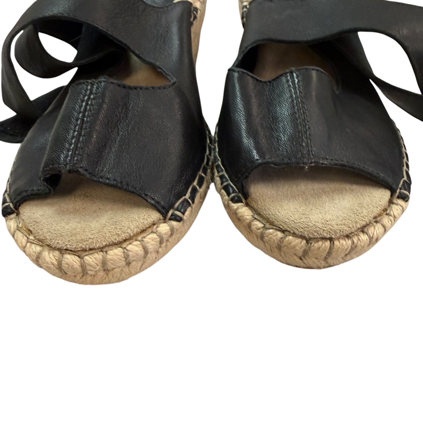 JOHNSTON & MURPHY BLACK LEATHER ESPADRILLE WEDGES NWOT 100 SZ 7