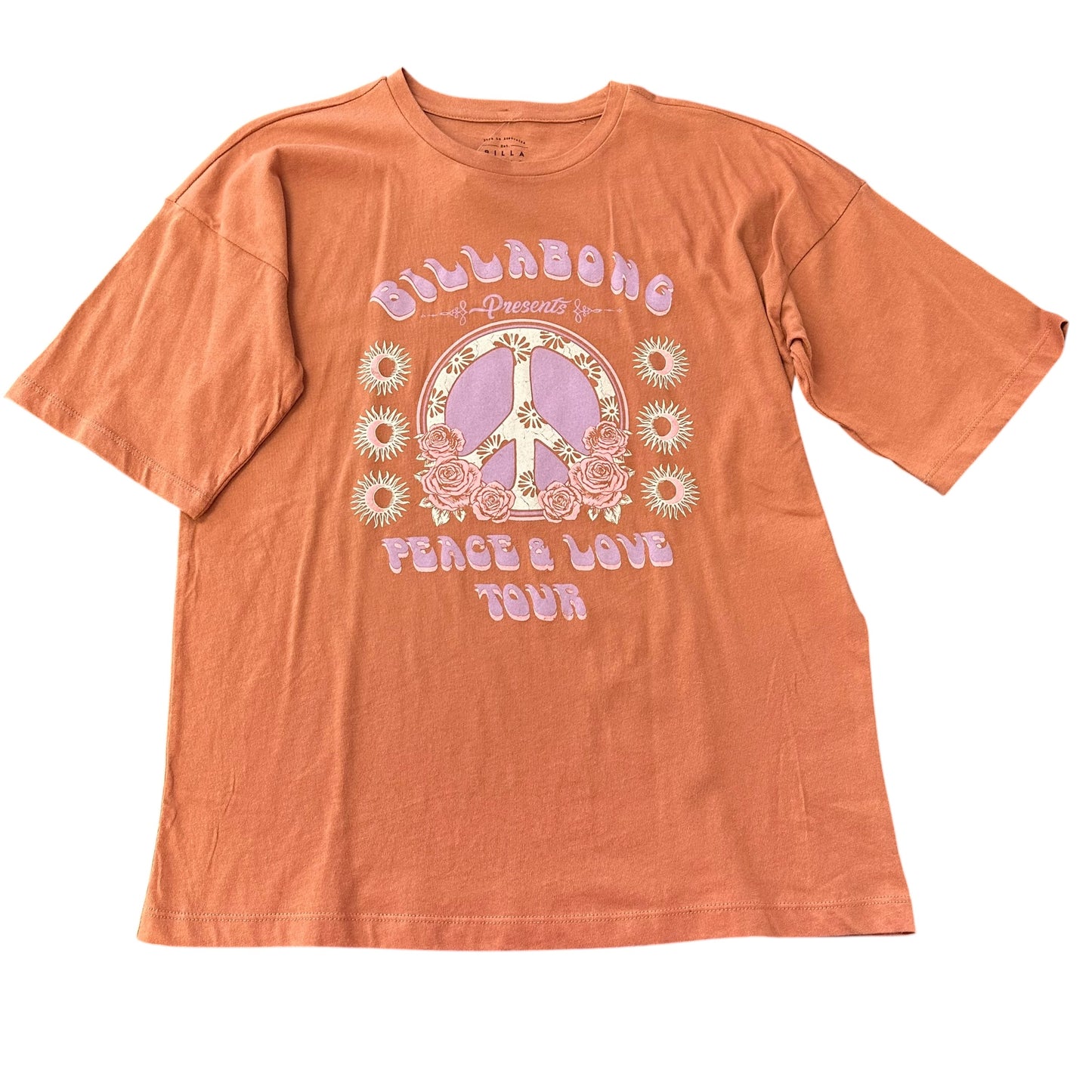 BILLABONG PEACE & LOVE TOUR TERRACOTTA TSHIRT NWT 122 XS