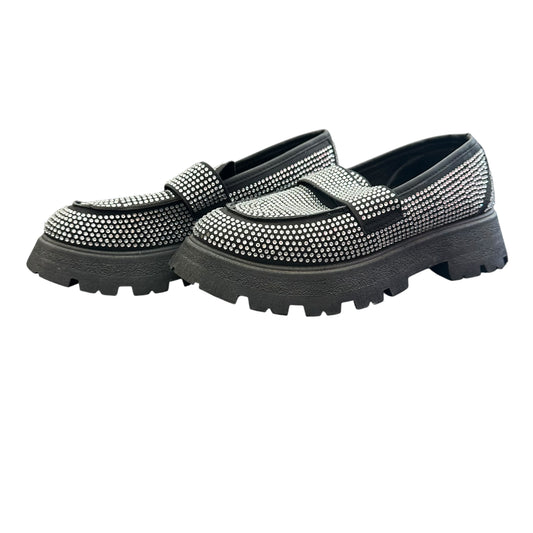 WILD DIVA BLACK PLATFORM LOAFERS RHINESTONES 100 SZ 9 **