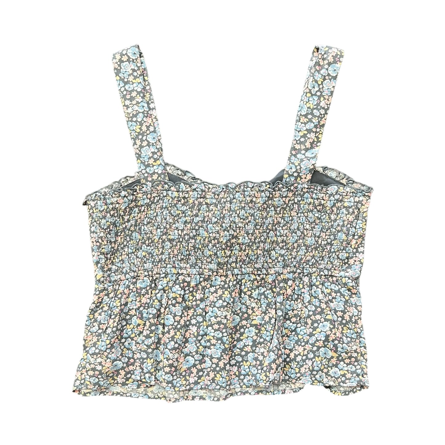 AMERICAN EAGLE GRAY FLORAL SMOCKED BLOUSE 100 MEDIUM