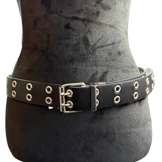 38MM DOUBLE CROMMET REVERSIBLE BELT BLACK WHITE SILVER 100 NWOT XL