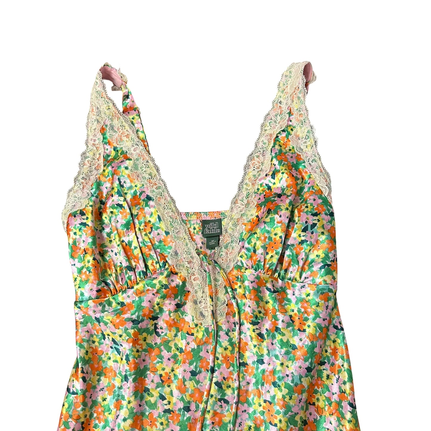 WILD FABLE COLORFUL SATIN FLORAL DRESS 82 XS